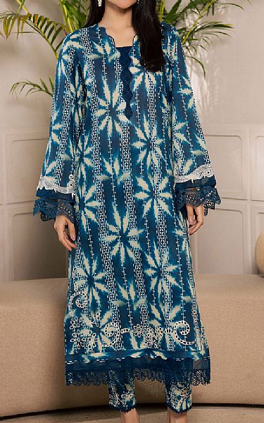 Nureh Teal Blue/Off White Lawn Suit (2 pcs) | Pakistani Lawn Dress in USA- Image 1