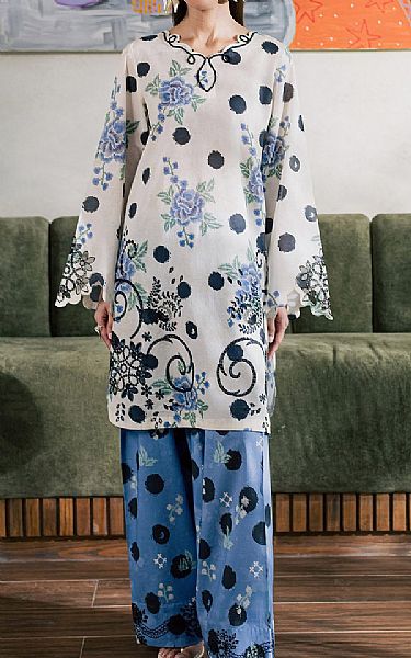 Nureh Off White/Blue Lawn Suit (2 pcs) | Pakistani Lawn Dress in USA- Image 1
