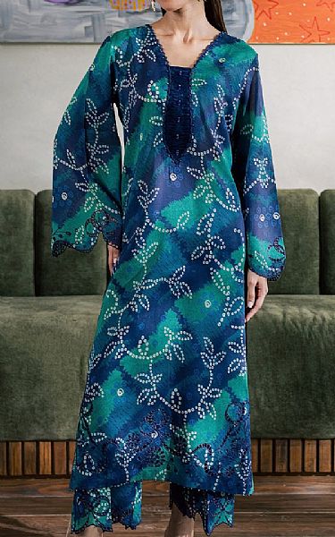 Nureh Green/Blue Lawn Suit (2 pcs) | Pakistani Lawn Dress in USA- Image 1