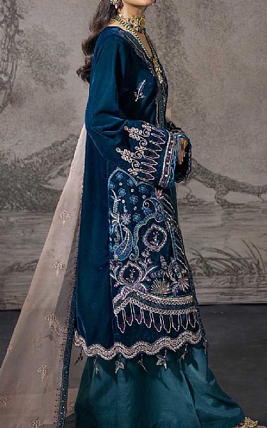 Nureh Denim Blue Velvet Suit | Pakistani Dresses in USA- Image 2