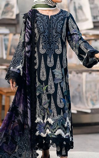 Nureh Black/Off White Crepe Suit | Pakistani Embroidered Chiffon Dresses USA- Image 1