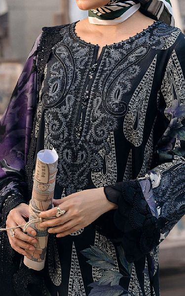Nureh Black/Off White Crepe Suit | Pakistani Embroidered Chiffon Dresses USA- Image 3