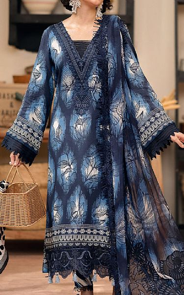 Nureh Navy Blue Crepe Suit | Pakistani Embroidered Chiffon Dresses USA- Image 1