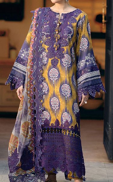 Nureh Mustard/Purple Crepe Suit | Pakistani Embroidered Chiffon Dresses USA- Image 1