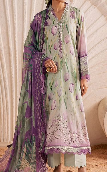Nureh Pale Green/Pink Pearl Lawn Suit | Pakistani Lawn Dress in USA- Image 1