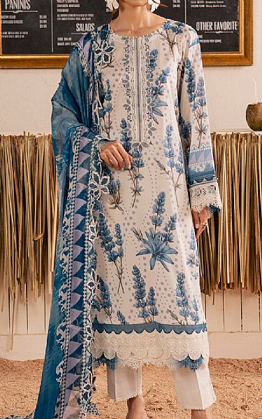 Nureh Off White/Teal Blue Lawn Suit | Pakistani Lawn Dress in USA- Image 1