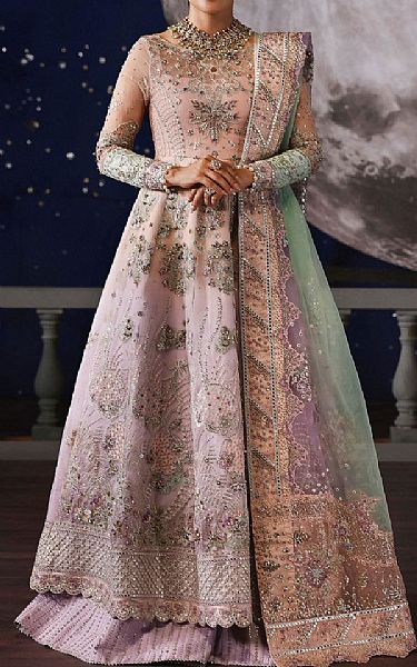 Nureh Peach/Pink Organza Suit | Pakistani Embroidered Chiffon Dresses USA- Image 1