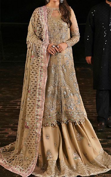 Nureh Fawn Chiffon Suit | Pakistani Embroidered Chiffon Dresses USA- Image 1