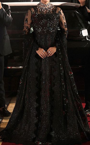Nureh Black Net Suit | Pakistani Embroidered Chiffon Dresses USA- Image 1