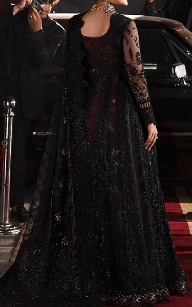 Nureh Black Net Suit | Pakistani Embroidered Chiffon Dresses USA- Image 2