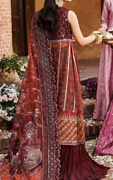Nureh Wine Organza Suit | Pakistani Embroidered Chiffon Dresses USA- Image 2