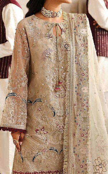 Nureh Tan Organza Suit | Pakistani Embroidered Chiffon Dresses USA- Image 3