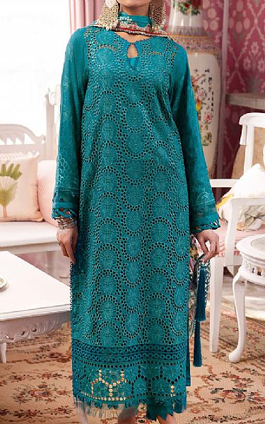 Nureh Dark Turquoise Lawn Suit | Pakistani Lawn Suits- Image 1