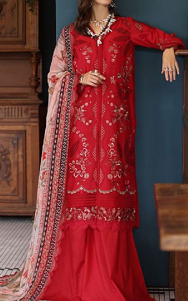 Nureh Cornell Red Lawn Suit | Pakistani Lawn Dress in USA- Image 1