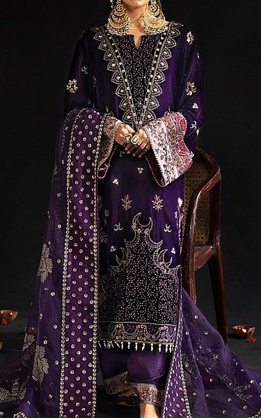 Nureh Purple Velvet Suit | Pakistani Winter Dresses- Image 1