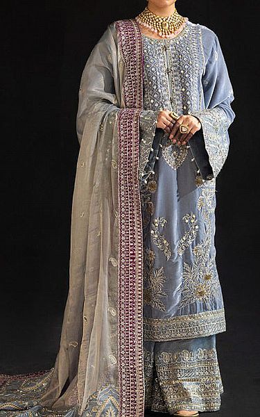 Nureh Cadet Grey Velvet Suit | Pakistani Winter Dresses- Image 1