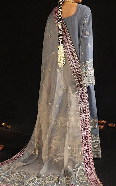 Nureh Cadet Grey Velvet Suit | Pakistani Winter Dresses- Image 2