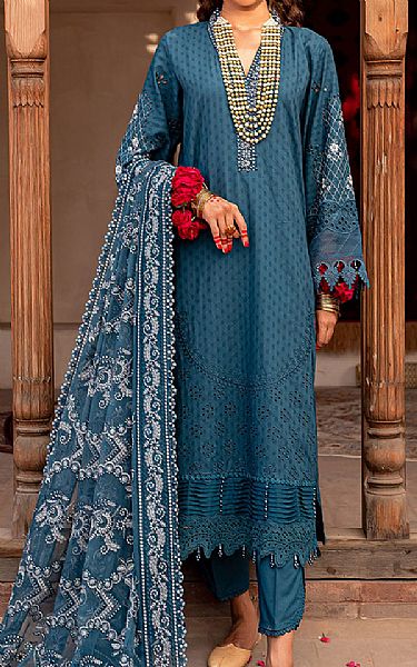 Nureh Denim Blue Lawn Suit | Pakistani Lawn Suits- Image 1