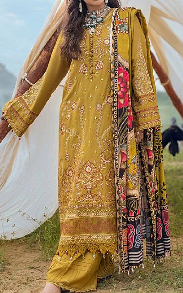 Nureh Saffron Yellow Linen Suit | Pakistani Winter Dresses- Image 1