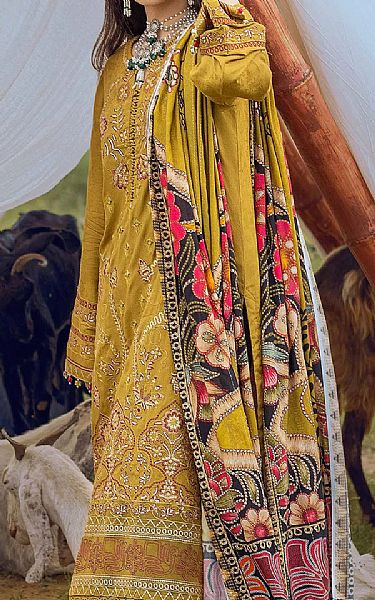 Nureh Saffron Yellow Linen Suit | Pakistani Winter Dresses- Image 2