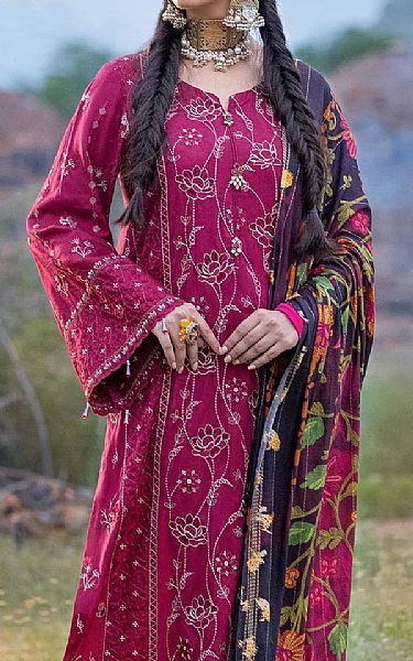Nureh Crimson Linen Suit | Pakistani Dresses in USA- Image 2