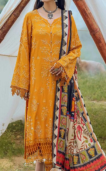 Nureh Orange Linen Suit | Pakistani Dresses in USA- Image 1