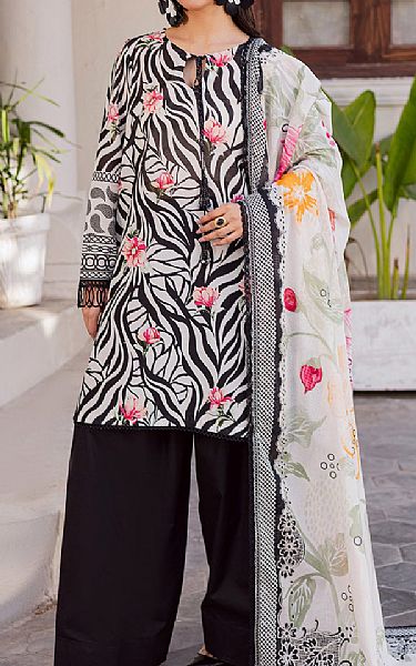 Nureh Off White/Black Lawn Suit | Pakistani Lawn Dress in USA- Image 1