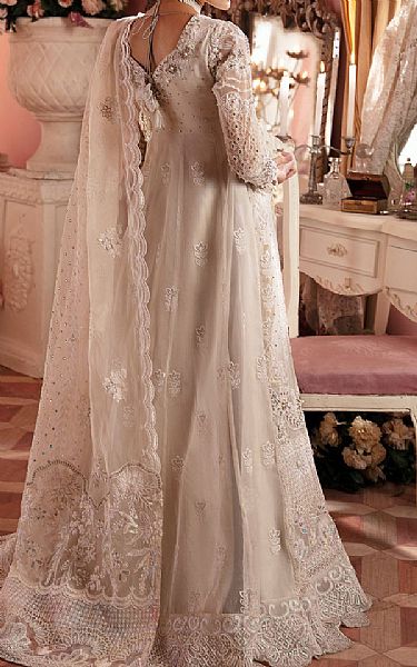 Nureh Off-white Chiffon Suit | Pakistani Embroidered Chiffon Dresses- Image 2