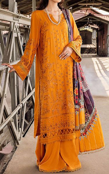 Nureh Pumpkin Orange Linen Suit | Pakistani Winter Dresses- Image 1