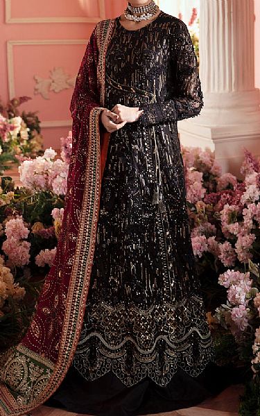Nureh Black Chiffon Suit | Pakistani Embroidered Chiffon Dresses- Image 1
