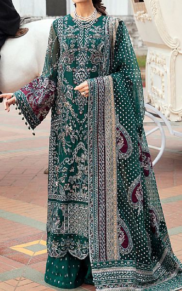Nureh Teal Chiffon Suit | Pakistani Embroidered Chiffon Dresses- Image 1