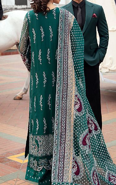 Nureh Teal Chiffon Suit | Pakistani Embroidered Chiffon Dresses- Image 2