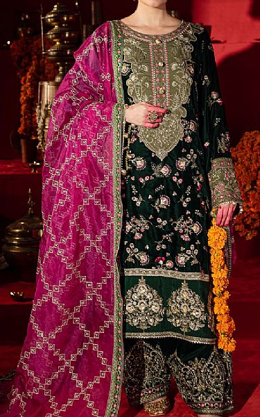 Nureh Green Velvet  Suit | Pakistani Winter Dresses in USA- Image 1