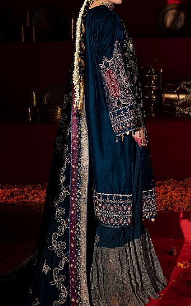 Nureh Teal Blue Velvet  Suit | Pakistani Winter Dresses in USA- Image 2