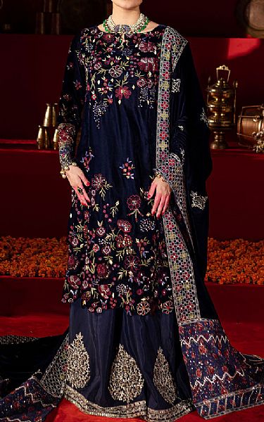 Nureh Dark Blue Velvet  Suit | Pakistani Winter Dresses in USA- Image 1