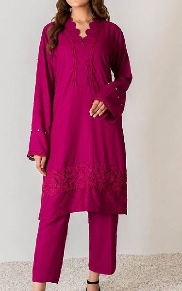 Nuriyaa Magenta Linen Suit (2 Pcs) | Pakistani Pret Wear Clothing by Nuriyaa- Image 1