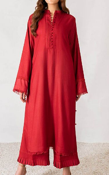 Nuriyaa Red Linen Suit (2 Pcs) | Pakistani Pret Wear Clothing by Nuriyaa- Image 1
