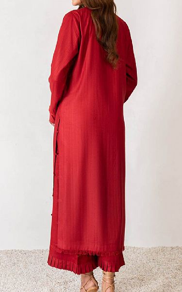 Nuriyaa Red Linen Suit (2 Pcs) | Pakistani Pret Wear Clothing by Nuriyaa- Image 2