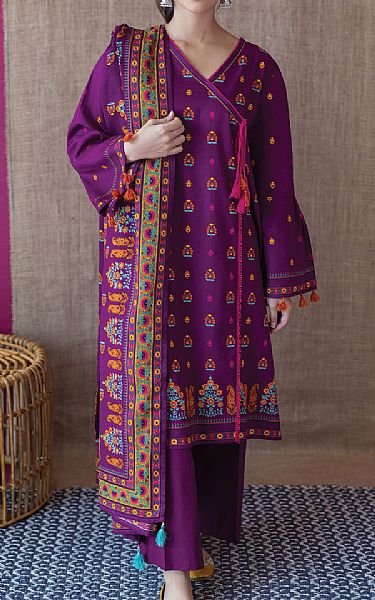 Orient Egg Plant Cotton Suit | Pakistani Winter Dresses- Image 1
