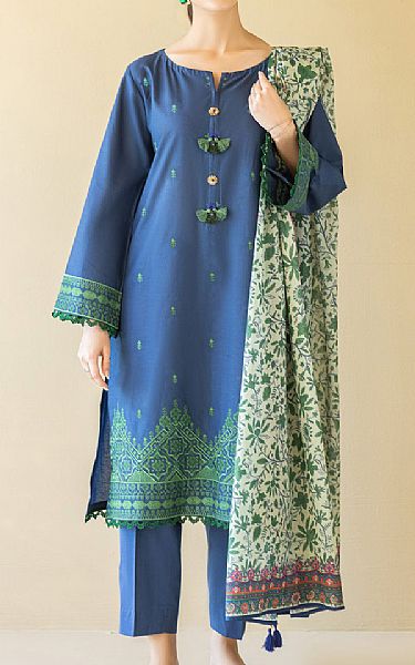 Orient Cornflower Blue Cambric Suit | Pakistani Winter Dresses- Image 1