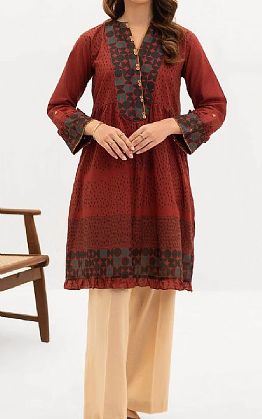 Orient Brick Red Lawn Kurti Pakistani Dresses in USA
