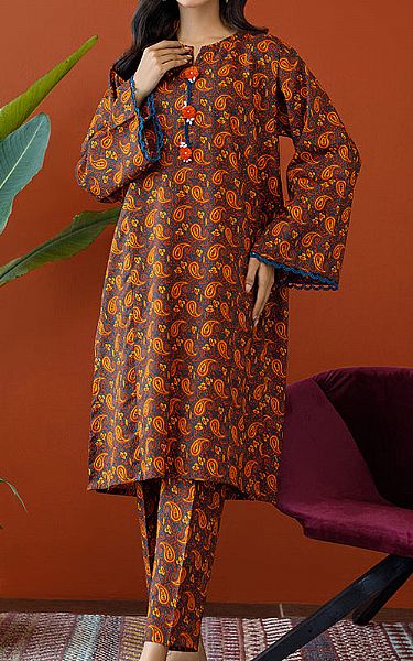 Orient Brown/Orange Khaddar Suit (2 Pcs) | Pakistani Winter Dresses- Image 1