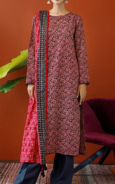 Orient Pink/Black Cambric Suit | Pakistani Winter Dresses- Image 1