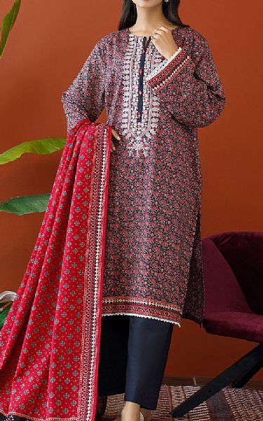 Orient Mauve/Black Khaddar Suit | Pakistani Winter Dresses- Image 1