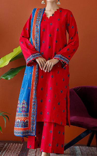 Orient Red Khaddar Suit | Pakistani Winter Dresses- Image 1