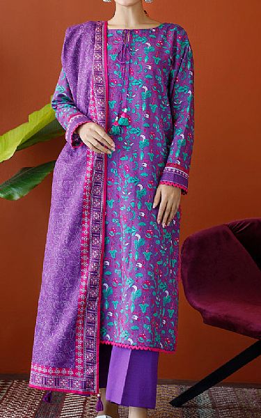 Orient Purple/Turquoise Khaddar Suit | Pakistani Winter Dresses- Image 1