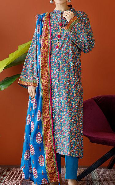 Orient Turquoise Cambric Suit | Pakistani Winter Dresses- Image 1