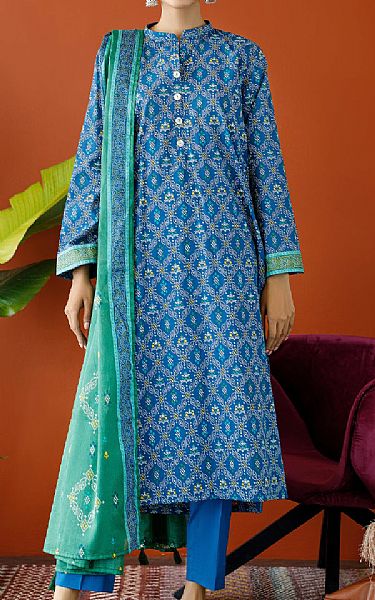 Orient Turquoise Cambric Suit | Pakistani Winter Dresses- Image 1