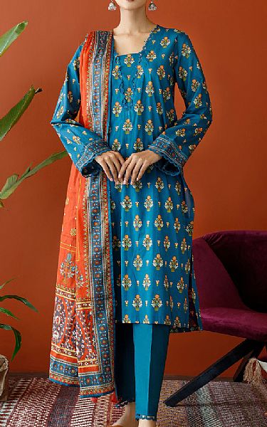 Orient Teal Blue Cambric Suit | Pakistani Winter Dresses- Image 1