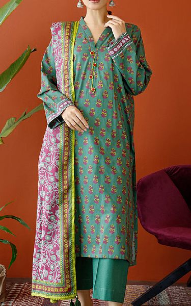 Orient Pistachio Green Cambric Suit | Pakistani Winter Dresses- Image 1
